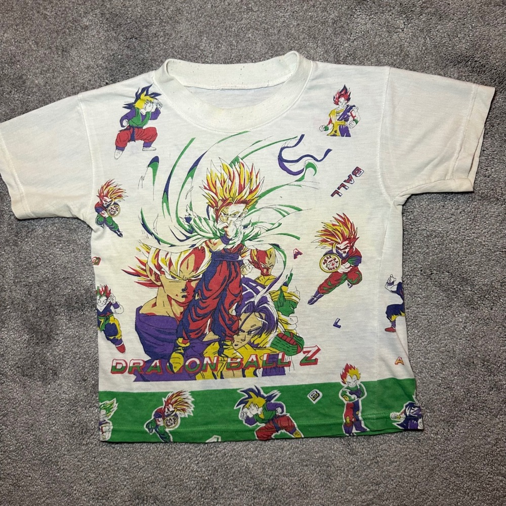 Dragon Ball Z T-Shirt Kids 14x15.5 White All Over Print Goku Gohan Vintage Style
